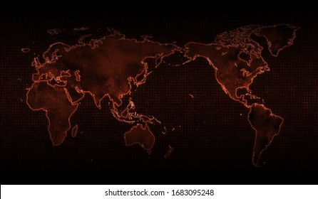 World Map Of Corona Virus, Red Background.