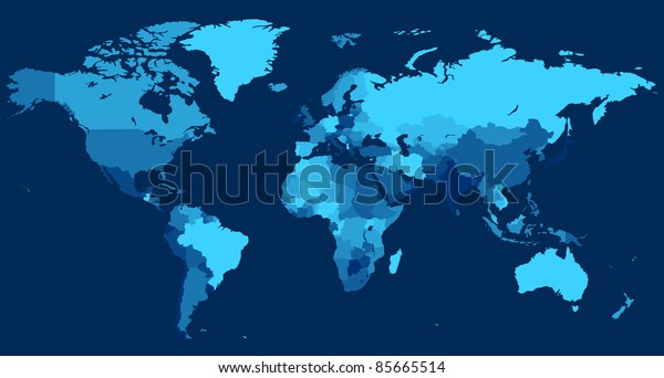 World Map Countries On Blue Background Stock Illustration 85665514