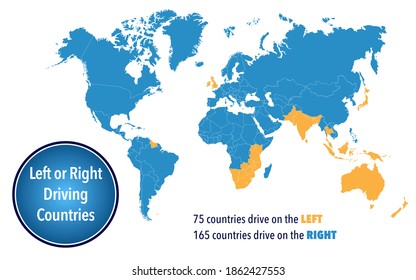 World Map With The Countries That Drive On The Left And On The Right Side Of The Road