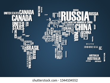 World Map Countrys Name Typography Map Stock Illustration 1344104552 ...