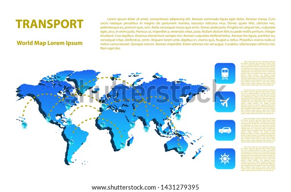 World map with different marks and transport.\
Design elements. Raster\
version
