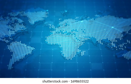 World Map Digital Network Connected Blue Dots Background,Video Background Images For Business Launches,Introduction To Business Marketing Technology Presentation Content.