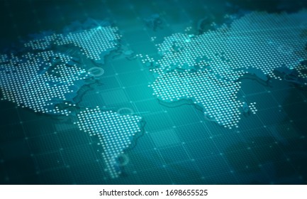 World Map Digital Network Connected Blue Dots Background,Video Background Images For Business Launches,Introduction To Business Marketing Technology Presentation Content.