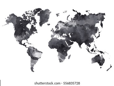 World map in digital water-colour painting