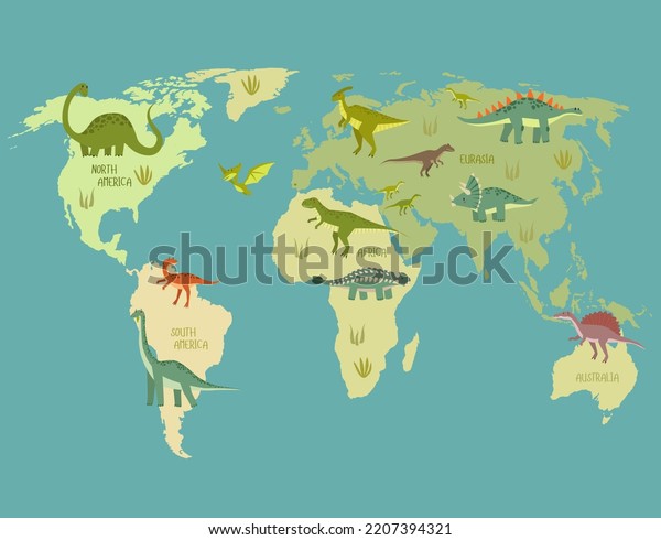 World Map Dinosaurs Dino World Map Stock Illustration 2207394321 ...