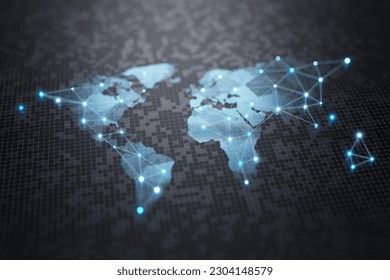 World map with global technology destination location concept. Network connection and global positioning system (GPS) concept.  3d render.