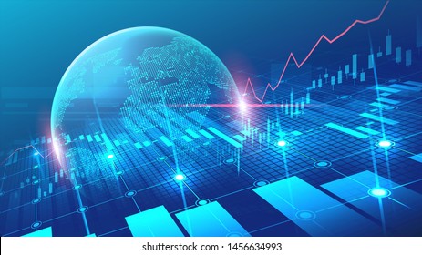 World Map With Graph In Futuristic Concept Suitable For Financial Investment Or Economic Trends Business Idea And All Art Work Design. Abstract Finance Background