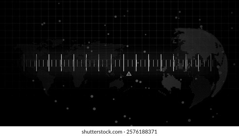 World map with grid and data points, image of global data analysis. technology, digital, network, information, visualization, mapping