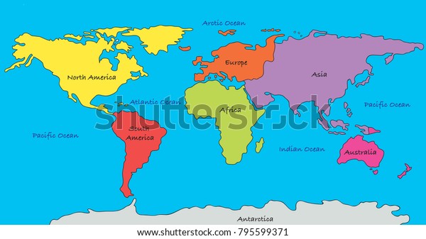 World Map Highlighted Continents Different Colors Stock Illustration ...