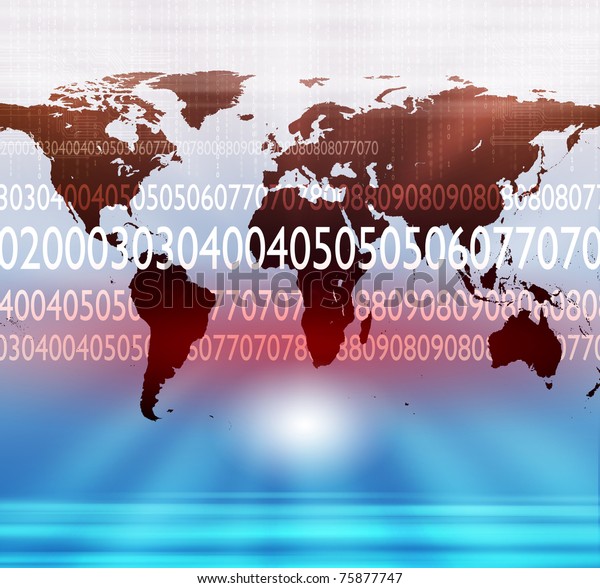 World Map Illustration Communication Technology Symbols Stock ...