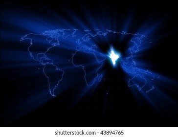 World Map With India Glowing.