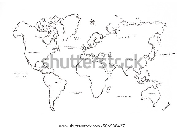 world map ink illustration names stock illustration 506538427