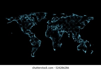 World Map Low Poly On Dark Background. 3D Render