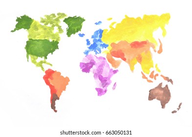 Watercolor World Map Vector Illustration Isolated Stock Vector (royalty 