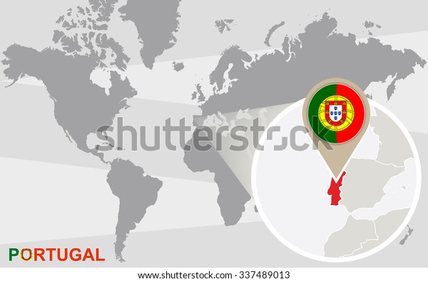 World Map Magnified Portugal Portugal Flag Stock Illustration