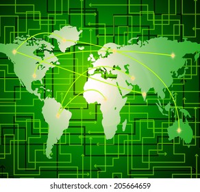 World Map Meaning Computer Network And Keyboard