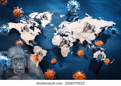 World map, Monkeypox virus outbreak, spread of infectious diseases, worldwide pandemic.  3d illustration wallpaper. Monkeypox.