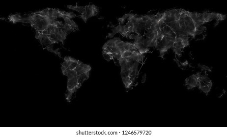 World map network. Social network connection. Connecting people on the internet, nodes transforming into the shape of a world map. Growing connections over the earth. A worldwide network expanding