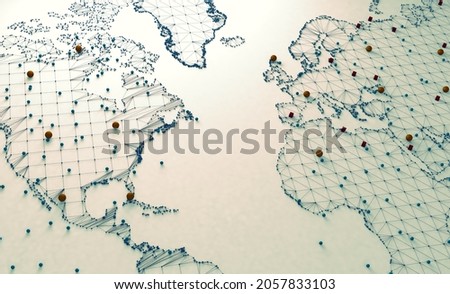 World map and networking.3d illustration and concept of international logistics of agreements and international business. Networks and companies around the world.