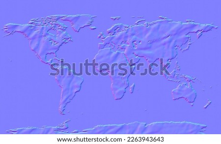  world map Normal map texture,for bump map texture 3d shaders and materials-3D illustration