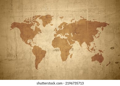 World Map On Brown Dirty Texture.retro Stlye.