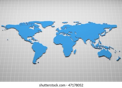 World Map On The Grid. 3d Illustration.