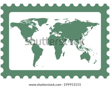 World map on the postage stamp. Elements of this image furnished by NASA. 