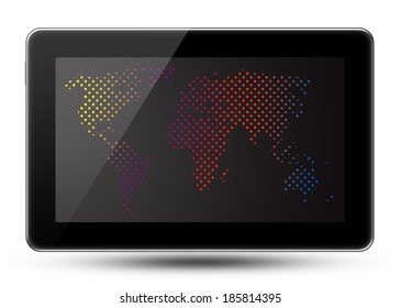 World Map On Tablet PC Computer Monitor