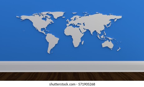 World Map on wall. 3d rendering.