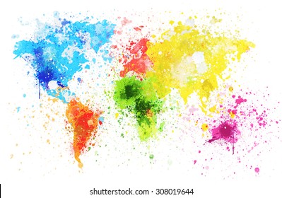 world map painting on white background