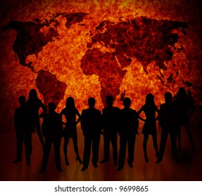 world map, with people silhouettes and texture. Map traced http://www.lib.utexas.edu/maps/world_maps/world_pol02.jpg Their copyright : http://www.lib.utexas.edu/maps/faq.html#3.html