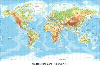 World Map Physical Topographic Detailed Illustration Stock Illustration ...