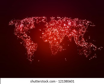 world map with points of light as a symbol of global Christmas