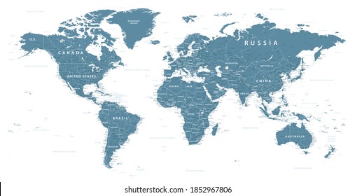 World Map Political - . Highly detailed map of the world: countries, cities, water objects