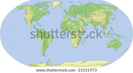 world map shaded relief map template stock illustration 23331973