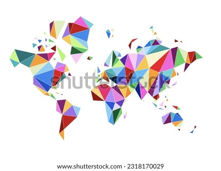 World map shape made of colorful polygons. 3D illustration isolated on a white background