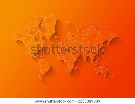 World map shape made of polygons. 3D illustration isolated on orange background