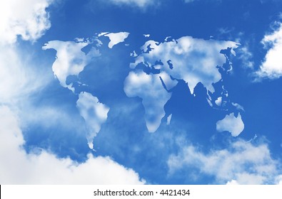 world map shaped clouds in the sky