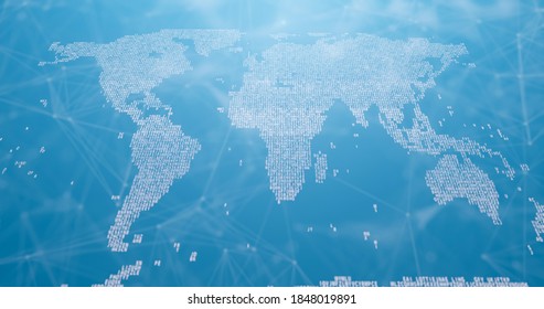 World Map Tech Of Abstract Words Illuminated On The Horizon, 3d Illustration