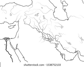 World Map of The TIGRIS & EUPHRATES Valley: Mesopotamia, Assyria, Babylonia, Šumer (Sennaar/Canaan), Akkad, Elam, Persis. Geographic historical chart of Ancient Persian Gulf coastline (c.5000 B.C.)