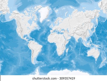 World Map In Van Der Grinten Projection With Shaded Relief