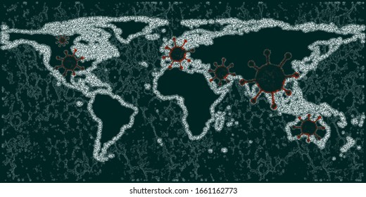 World Map View On Corona Virus Spots With Aura Photography