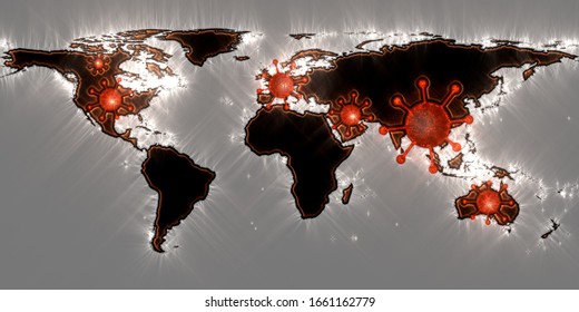 World Map View On Corona Virus Spots With Aura Photography