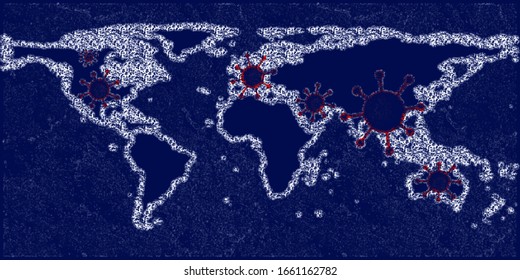 World Map View On Corona Virus Spots With Aura Photography