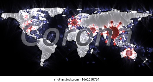 World Map View On Corona Virus Spots With Aura Photography