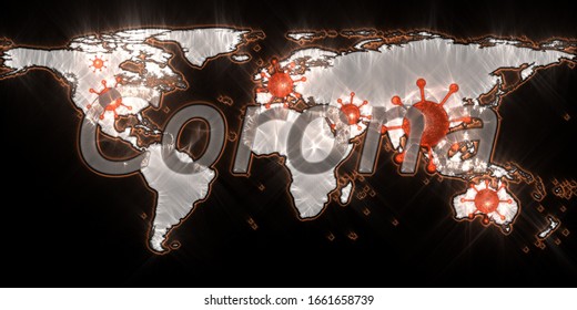 World Map View On Corona Virus Spots With Aura Photography