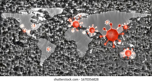 World Map View On Corona Virus Spots With Aura Photography