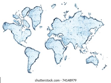 World Map From Water Splashes Isolated On White