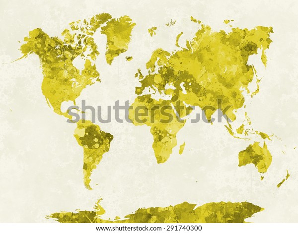 SKU 0401 World map in watercolor painting abstract splatters