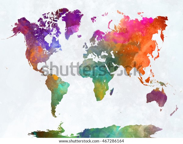 Mapa Do Mundo Em Aquarela Respingos Abstratos Pintura